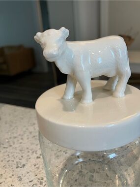 Magnolia Silos Ceramic Cow Jar with White Glossy Lid